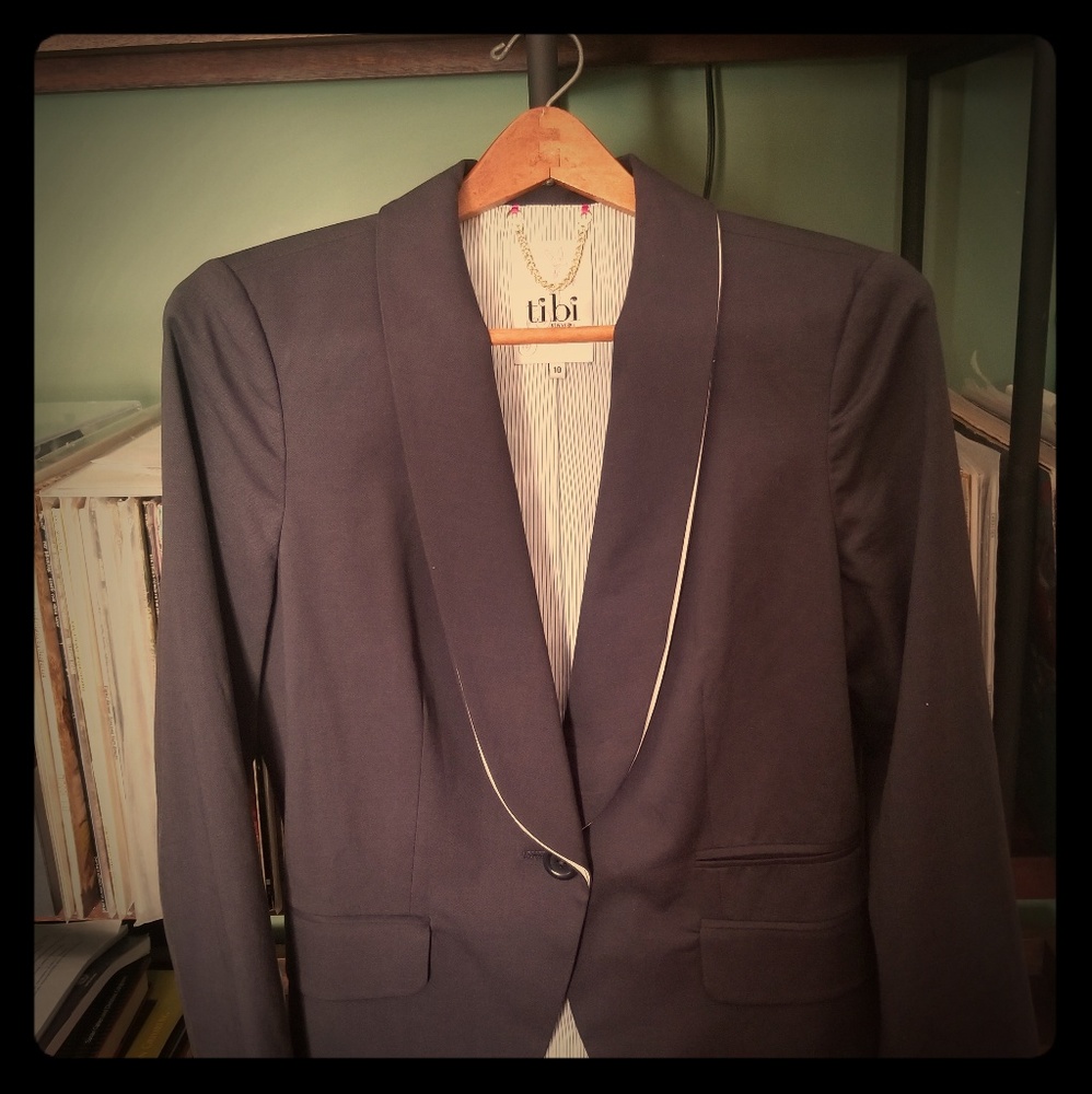 Tibi 10 Linen 'Tuxedo' Blazer